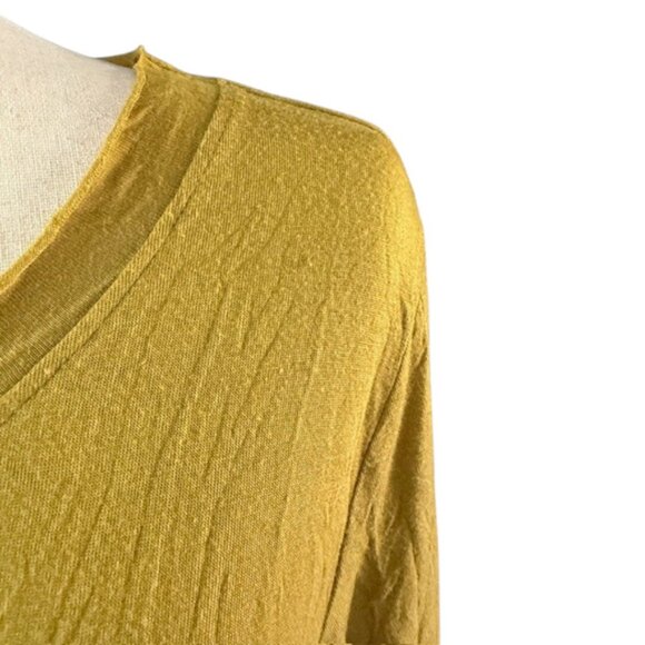 CHALET ET CECI Women Mustard Tunic Top Asymmetrical Hem Lagenlook Crinkle S NWOT - Picture 5 of 16
